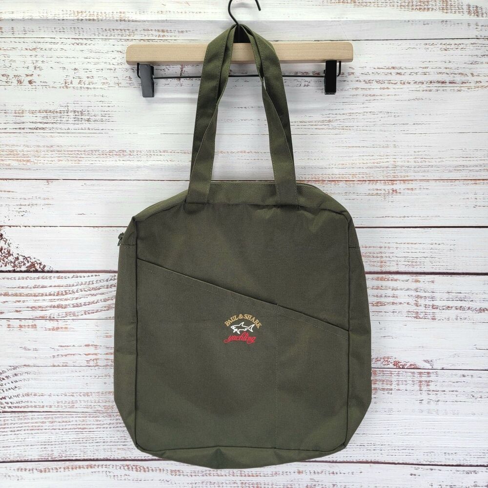 Paul & Shark Khaki Green Mens Bag Zipper Embroidered Casual Travel NWOT